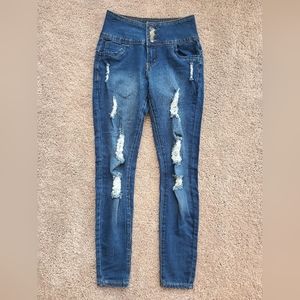 High Waist Stretch Skinny Jeans distressed medium blue Sz 1